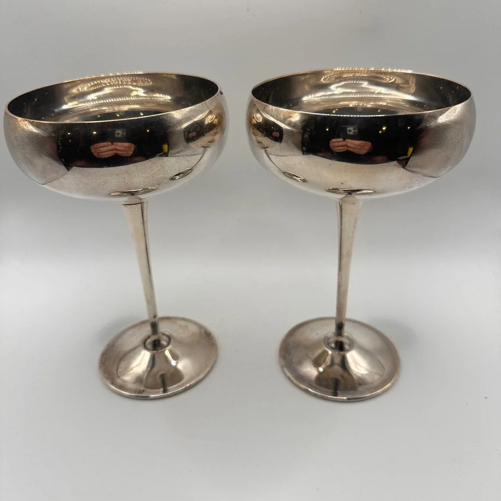 Vintage EL DeLiberti Italy Silver Plated Champagne Coupe Glasses Set of 2